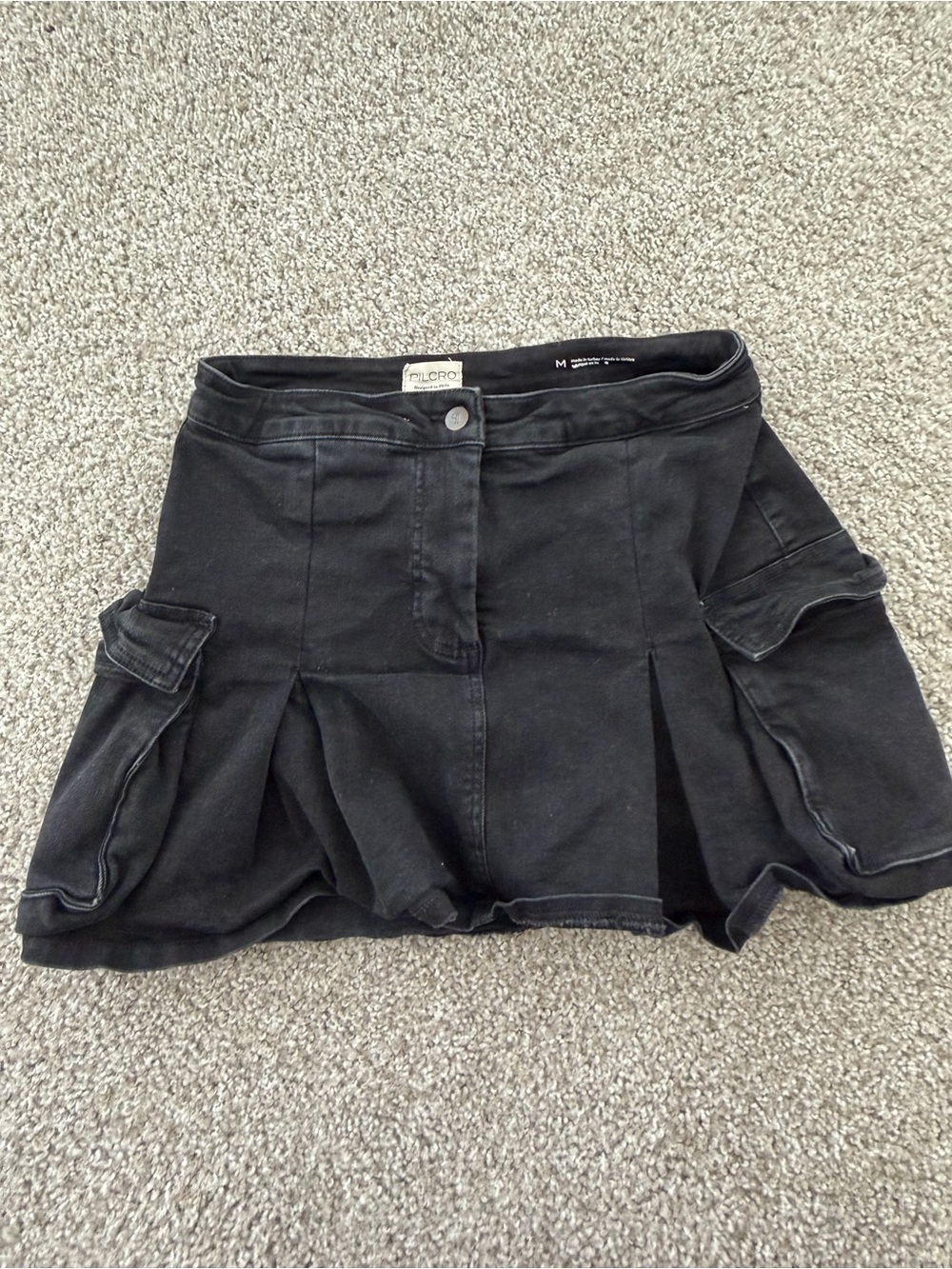 Anthropologie Black Pleated Cargo Skort